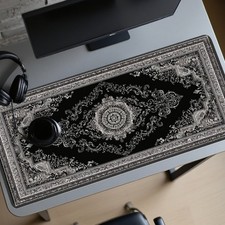 Large Ornate Vintage Persian Rug-Style Black Background Mouse Pad 2D Flat XXL