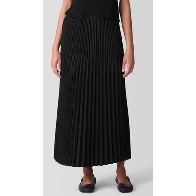 NEW 2X Eileen Fisher Schwarz Falten Woll-Seide Midi Rock Stretch Pull-On