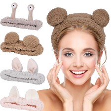 YISSION 4PCS Spa Headband cat/bear/Snail/Bunny Ears Gray,Coffee,Brown,Pink