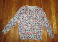 Ladies Crown  Ivy Aqua Blue Red Black Print 3/4 Sleeves Cardigan Sweater Size S
