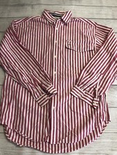 Tommy Hilfiger Shirt Mens Medium Red White Striped Button Up Pocket 100 Cotton