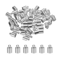 50-Pack Tassel Cord End Caps, 6mm ID Kumihimo End Tip Light Silver 
