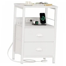  End Table with Charging Station, 1 pc(11"D x 14.96"W x 23.6"H) White