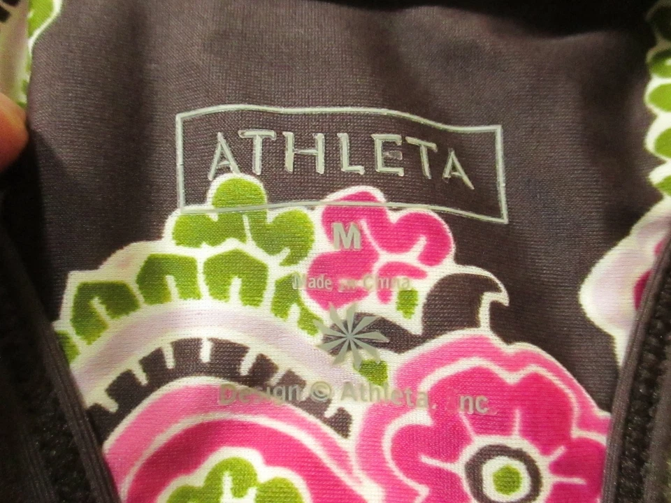 Athleta Tankini Swimsuit Top Womens Medium Brown Pink Paisley Racerback Athletic - Image 4 of 4