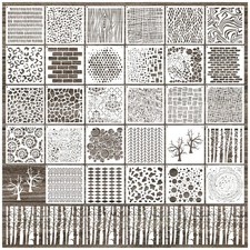 30pcs Texture Stencils for Crafts Reusable Mixed Media Geometric Brick Cubist...