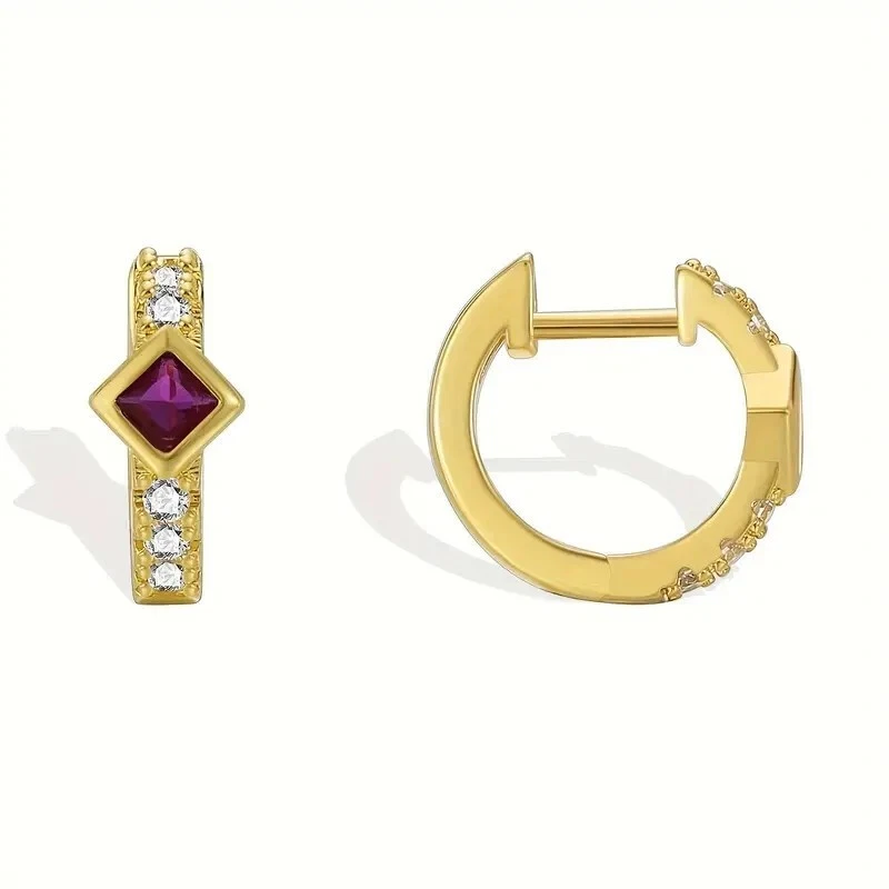 Pendientes tipo argolla para mujer talla princesa simulados de rubí rosa enchapados en oro amarillo de 14 k Foto 2 de 4