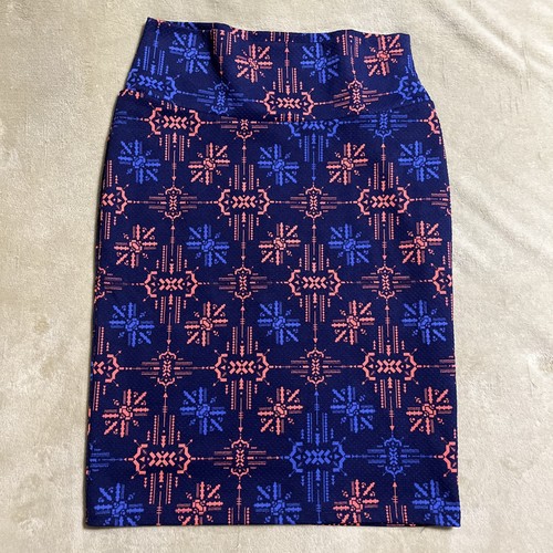 Lularoe Pull On Pencil Womens M Blue Orange Skirt