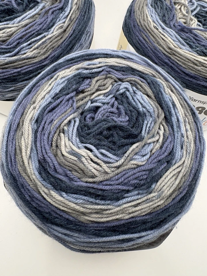 Lot of 3 Caron Big Cakes , Nightberry 10.5 oz 300g, Worsted, Blue Gray Striped - Image 2 of 4