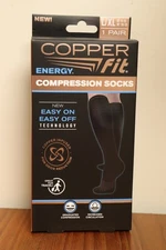 NEW Copper Fit Energy Compression Socks Black +Circulation Size L/XL Men 9-12