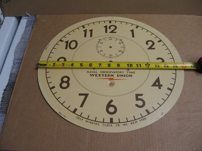 Self Winding Clock Western Union Railroad Clock 16'' Metal Dial/Face Original