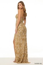 Sherri Hill - Size: 0 - Gold Strapless Beaded Gown With Slit /prom Dress 57187  