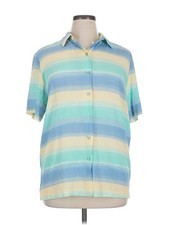Alfred Dunner Women Blue Short Sleeve Button-Down Shirt 16