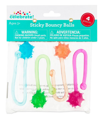 Multi-Color Sticky Bounce Ball Party Favors, 4 Count Party Fun,Decorative