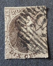 TIMBRE BELGIQUE BELGIE 1858 ROI LEOPOLD I BRUN 10 SANS DENTS