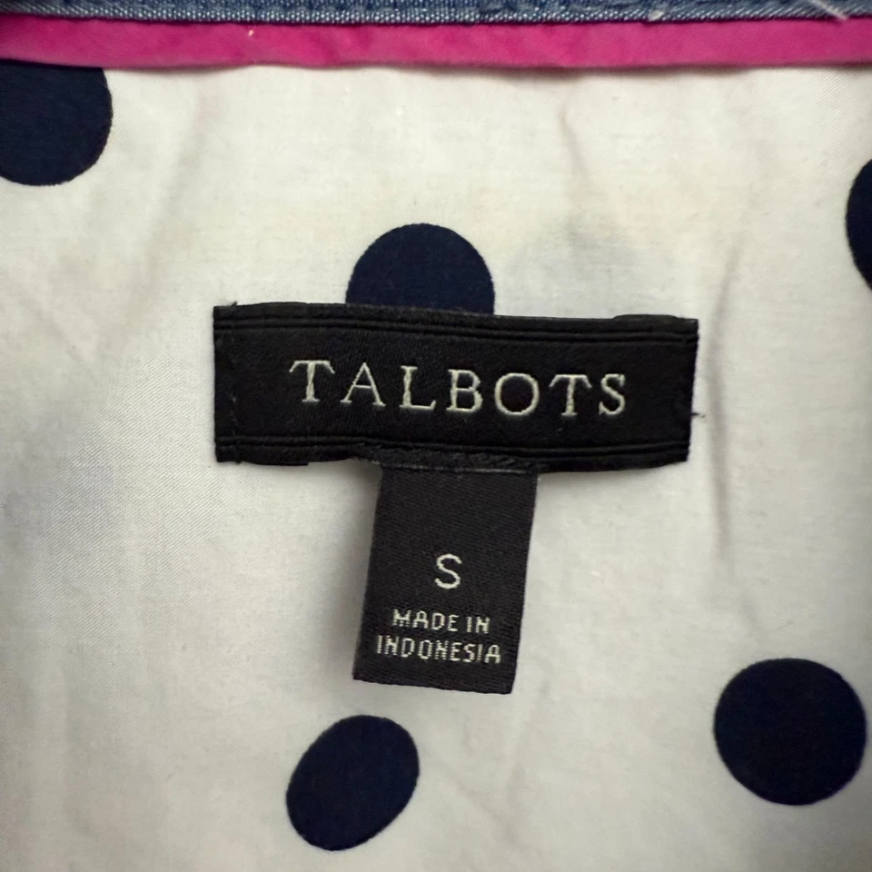 Talbots 100% Cotton Polka Dot Button Down Shirt Top Women's Small White Black - Image 3 of 4