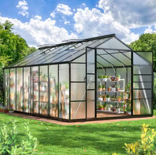 10x18 FT Polycarbonate Greenhouse, Quick Setup, Roof Vent, Walk-in Aluminum
