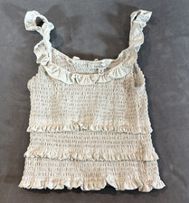 Fairy Coquette Milkmaid Smocked Romantic Babydoll Top Womens M Ruffle Indie Boho