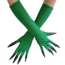 BASEMMAHER Halloween Women Witch Green Paw Gloves Black Long Nail