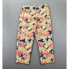 VTG Talbots Pants Womens 14P Linen Blend Tropical Floral High Waist Ankle Retro