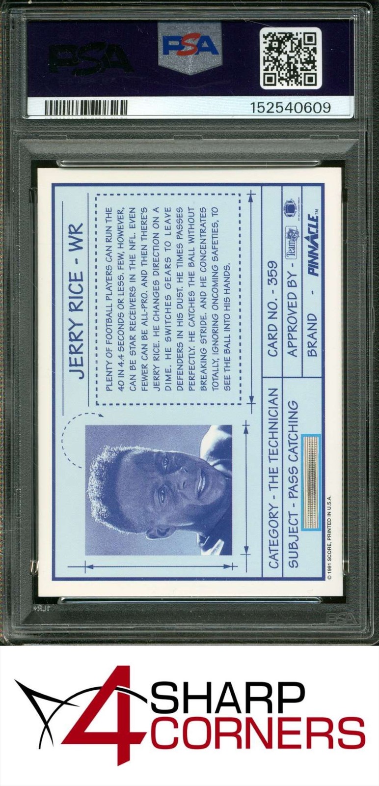 1991 PINNACLE #359 JERRY RICE 49ERS HOF PSA 10 view 2