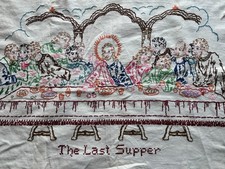 Completed Religious Embroidery Wall Hanging The Last Supper 29x21 Christian Art