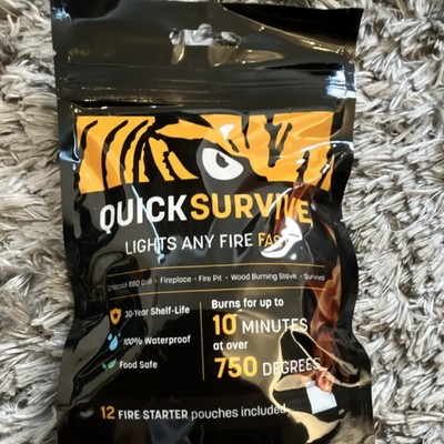 QuickSurvive Fire Starter Kit 12 Pack Waterproof Food Safe Long Shelf-Life