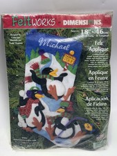 Dimensions Applique Feltworks 18" Xmas Stocking Penguins Snowball Fight 8093 NOS