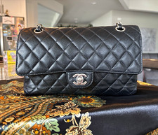 CHANEL Classic Double Flap Medium Black Quilted Chain Shoulder Bag Silver HW