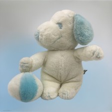 United Feature Syndicate Snoopy Plush Baby Rattle Ball Peanuts Blue  White VTG
