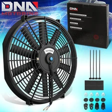 16" PULL/PUSH SLIM 12-VOLT ELECTRIC RADIATOR BLACK FAN COOLING+MOUNTING KIT FANS
