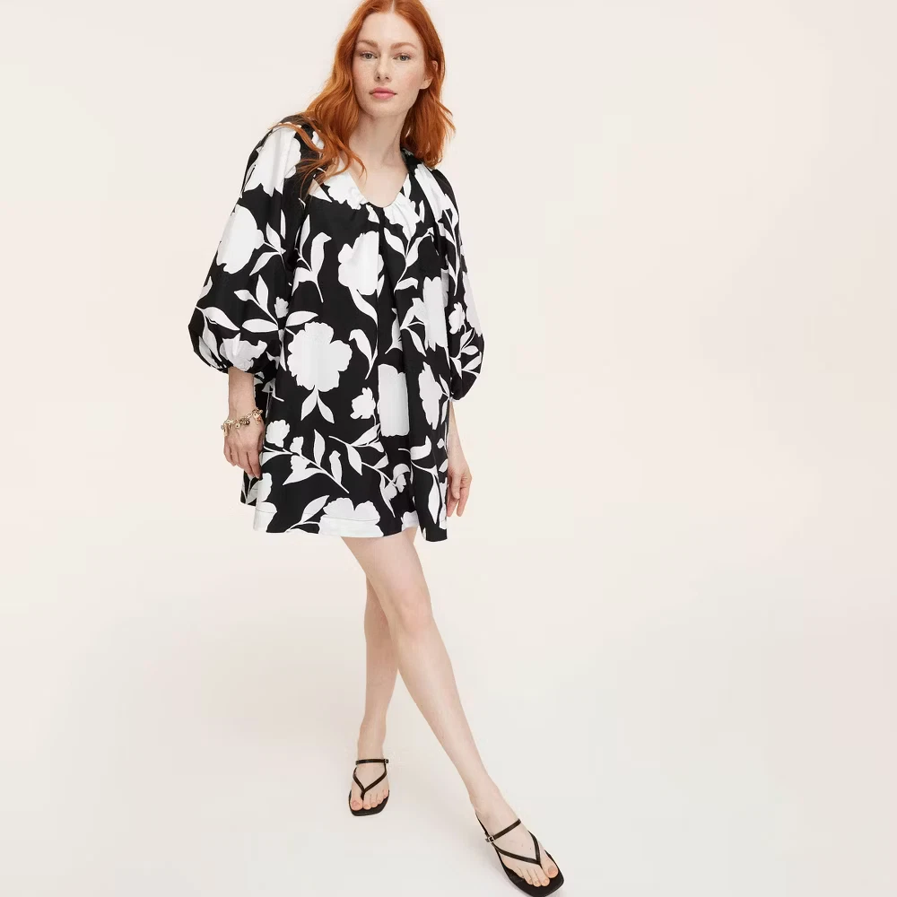 Mini abito donna Kate Spade rosa popeline manica lunga taglia XXL nero panna *nuovo*