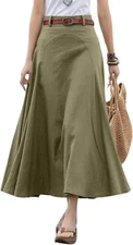 Women Casual A Line Skirt High Waist Long Flowy Skirt Flare Swing Ruffle Skirt