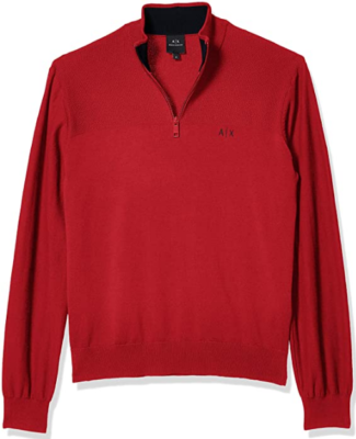 $95.00 A|X ARMANI EXCHANGE Men's 3/4 Zip Mock Neck Sweater, Red, L