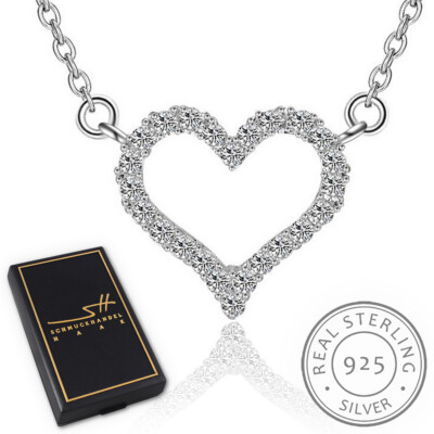 Heart Chain Necklace, Genuine 925 Sterling Silver, + Pouch, Gift Christmas
