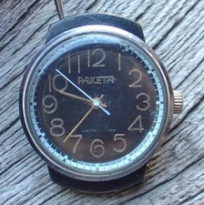 Rare Vintage Soviet Russian Mens Raketa Watch Mov.2609HА Black Dial Serviced