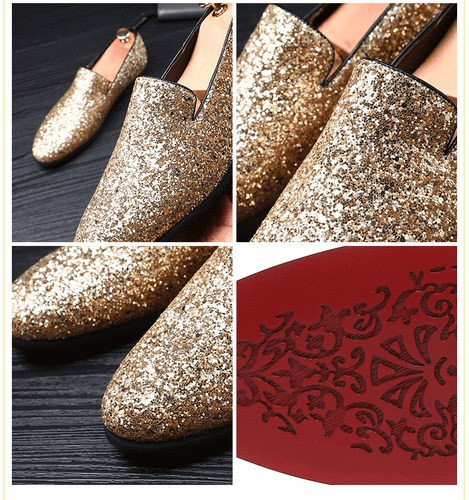 Men's Pointy Toe Glitter Sequin Loafers Moccasin Gommino Party Dress Shoes Size - Picture 15 of 32