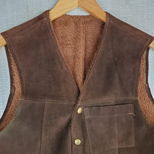 VTG BUCKBOARD Maryland Size 40 Mens Thick Suede Sherpa Snap Vest Western Brown image 3