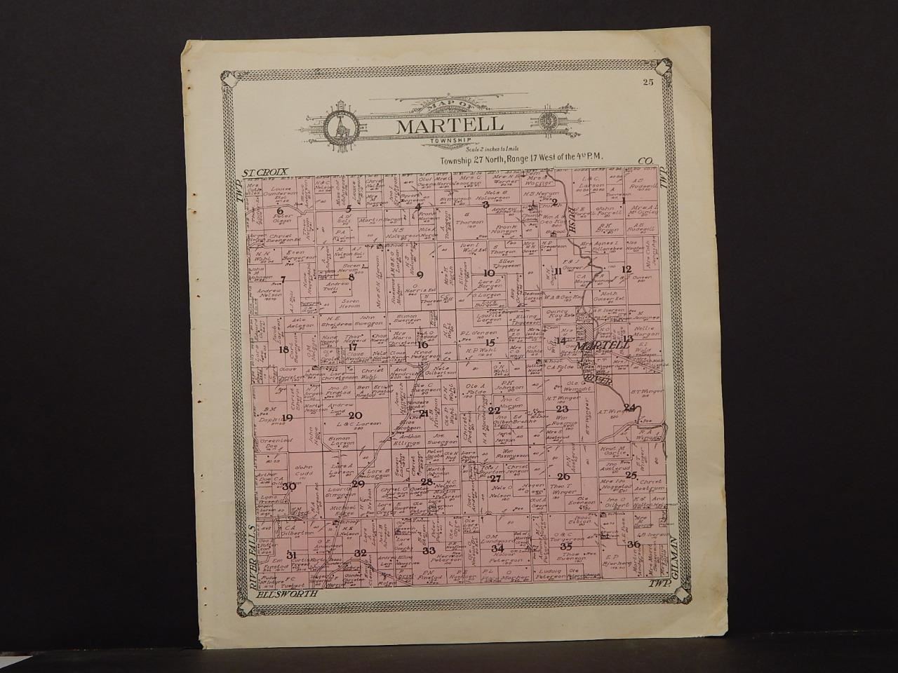 Wisconsin Pierce County Martell Map Township c.1905 Y1102 eBay