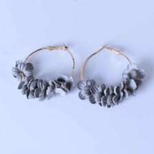 Hoop Flower Petal Earrings In Gray
