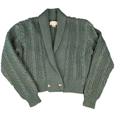 Vintage JH Collectibles Cropped Wool Shawl Collar Sweater Size Medium Dark Green