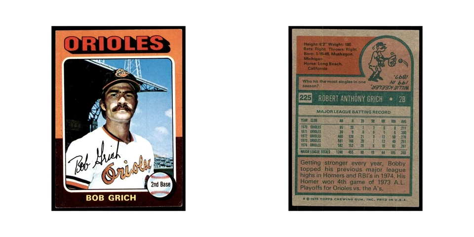 1975 Topps Bobby Grich Orioles #225 - Image 3 of 3