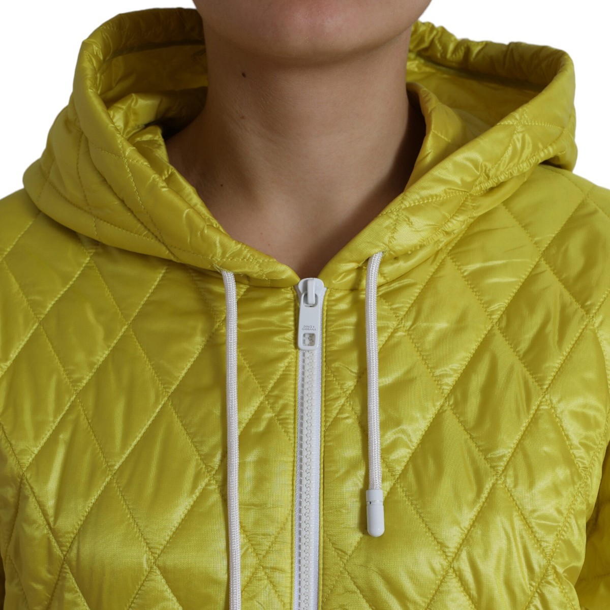 DOLCE & GABBANA Jacket Yellow Nylon Quilted Hooded Pullover IT40