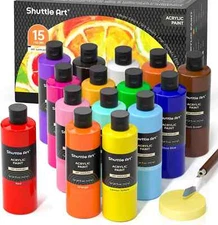 Shuttle Art Acrylic Paint, 15 Colors Acrylic Paint Large Bottle Set, 473Ml/16Oz