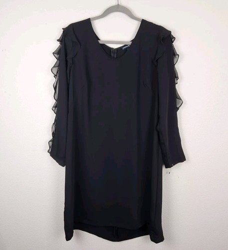 American Living Womens Georgette Black A Line Dress Ruffle Sleeve Sz 16 Wedding - Picture 2 of 7