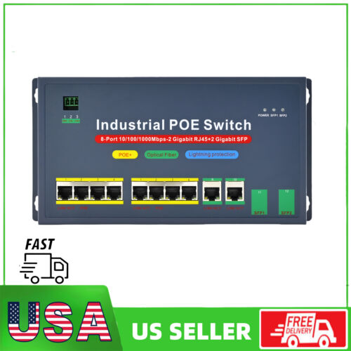 Commutateur PoE industriel 120 W Gigabit 10 ports commutateur Ethernet non géré + 2 ports SFP - Photo 1 sur 7