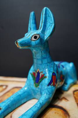 Turquoise Egyptian Anubis Jackal God of Afterlife - God of Mummification Seated