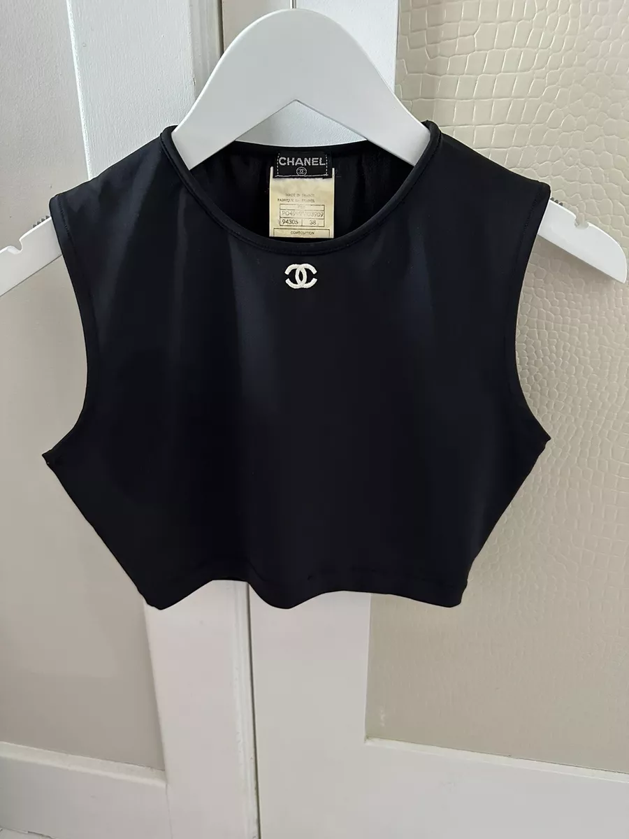 CHANEL, Tops, Iconic Chanel Vintage Spring 995 Black White Cc Logo 95p Crop  Top