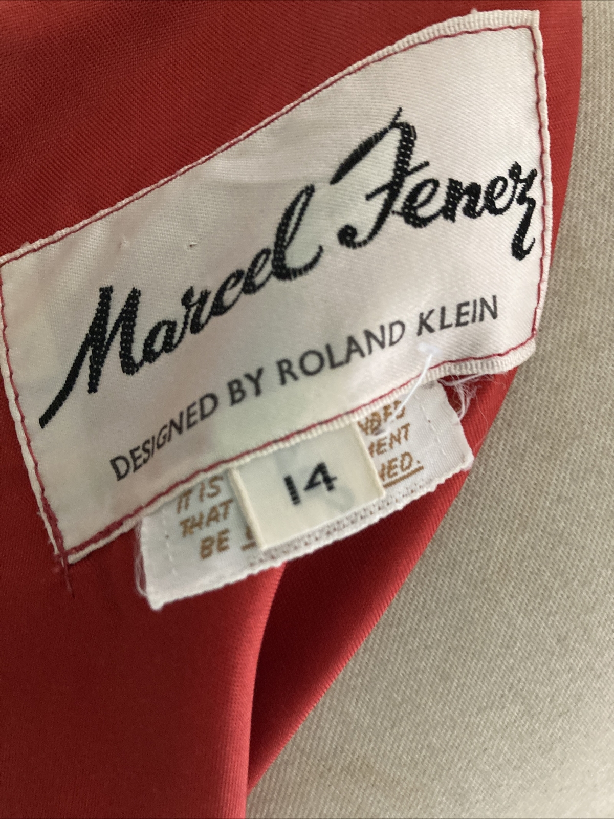 Rare 1970s Marcel Fenez for Roland Klein Red/Cream Vintage Maxi Dress, VGC 9