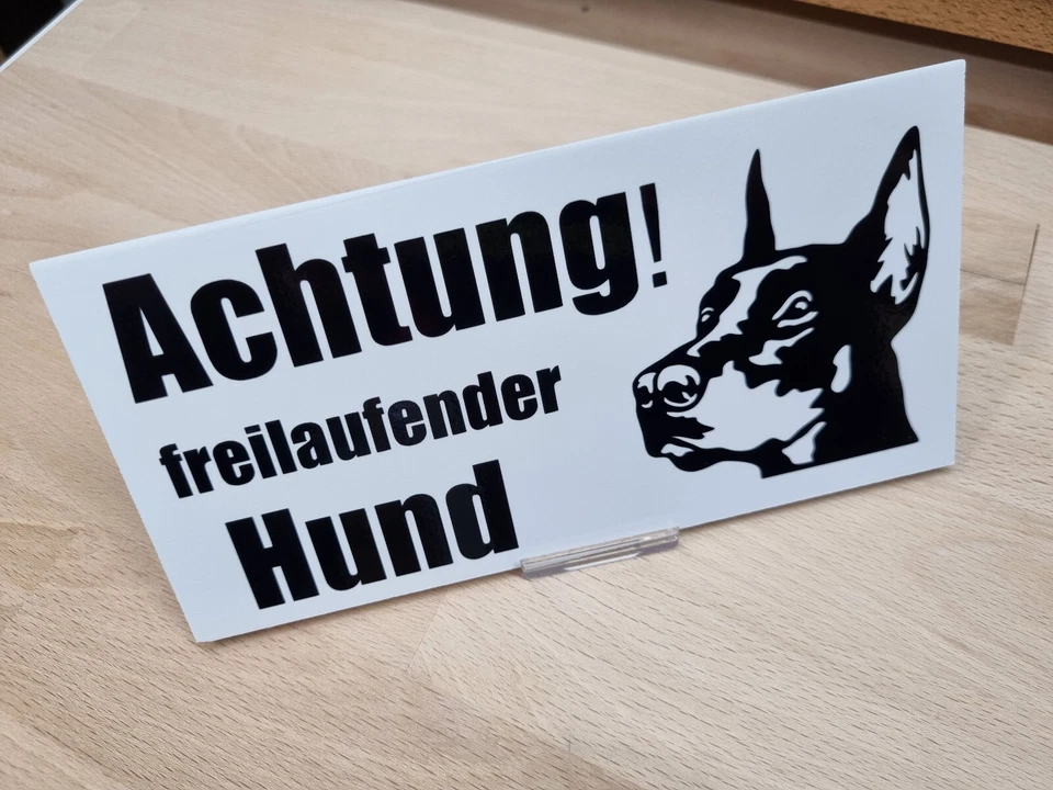 Achtung freilaufender Hund Schild Schilder PVC Hartschaum Hof Weiss Bewachung - Bild 3 von 4
