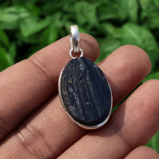 Ethnic Black Tourmaline Gemstone 1PCS Pendant 925 Sterling Silver Plated Jewelry